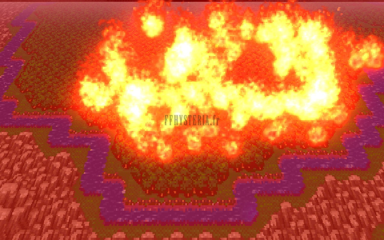 L’incendie de la forêt dans le Pixel Remaster : une boule de flammes s’élève au-dessus des arbres
