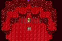 L’intérieur rouge d’un aérolithe : un personnage au centre, un petit mécanisme juste en dessous (version GBA)