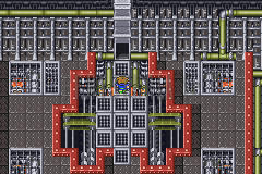 La salle des machines du Navire thermique : tuyaux, grilles et chaudière rouge au centre (version GBA)