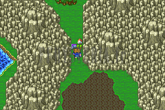 Quelbe sur la mappemonde, au creux d’un passage entre deux massifs rocheux (version GBA)