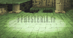 Le décor des combats dans les salles de Ronka : dalles vertes et colonnes (version GBA)