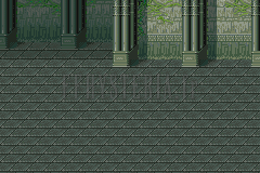 Le décor des combats du Temple du vent : dalles vertes et colonnes couvertes de lierre (version SNES)