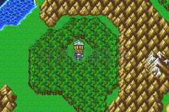 Le Temple du vent au centre de sa forêt, sous un autre angle de la mappemonde, les montagnes à droite (version GBA)