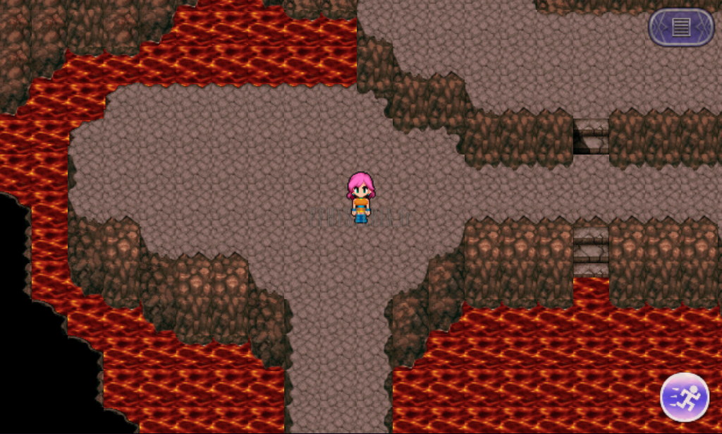 L’antre de Shinryû : grotte de roche brune entourée de lave (version mobile/PC 2013)