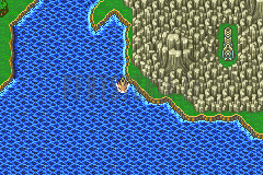 La côte rocheuse près de la Tour du Phénix : la tour se dresse à l’est, au milieu des rochers (version GBA)