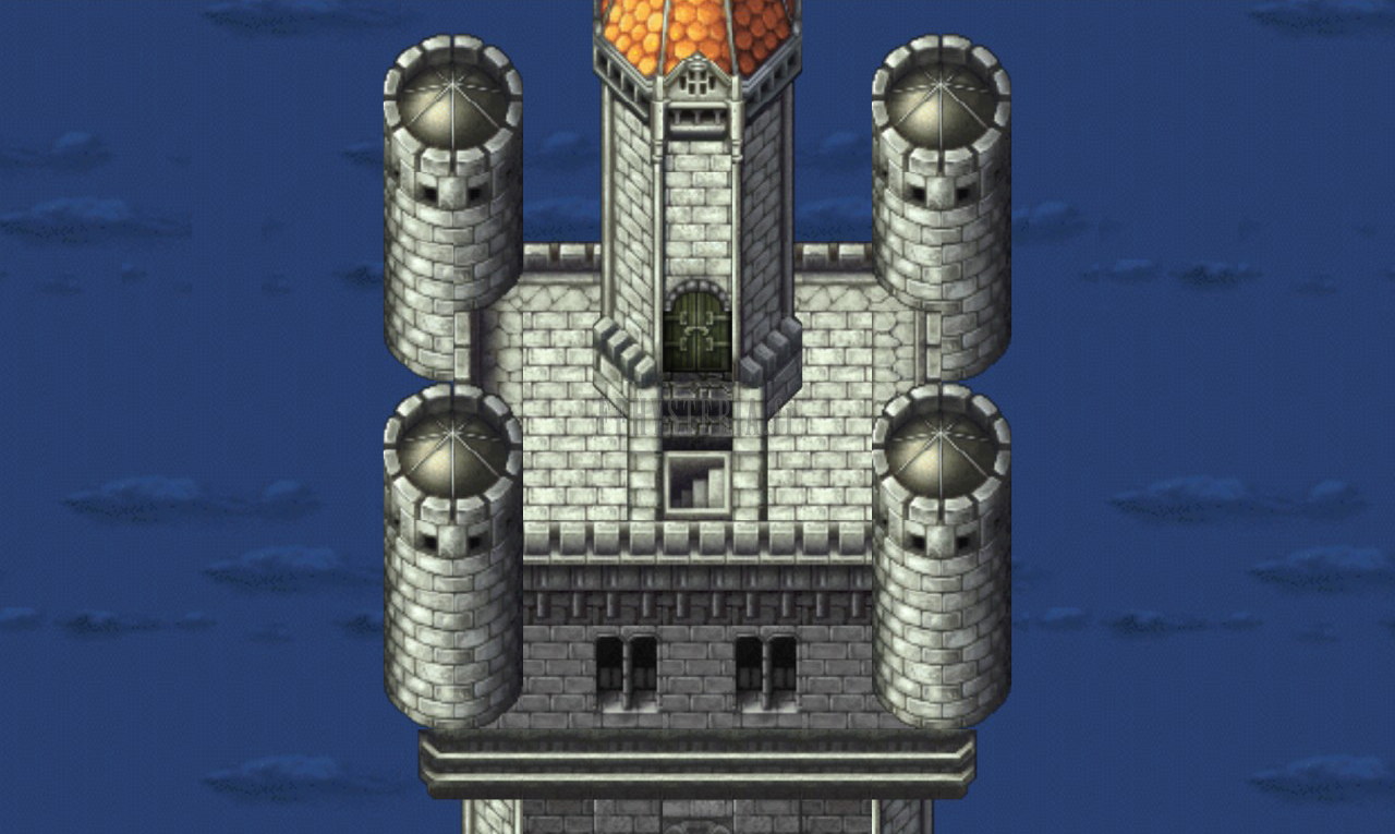 Le sommet de la Tour fourchue : tourelles rondes et créneaux au-dessus de la mer (version mobile/PC 2013)