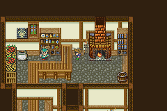 La boutique d’objets de Tule, avec sa cheminée au fond à droite (version GBA)