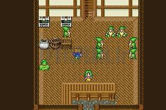 La maison d’initiation de Tule : le comptoir en bas, les élèves en vert et l’escalier au fond (version GBA)
