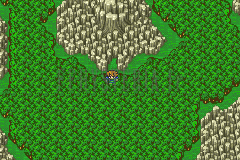 Le massif du Val des dragons, plateau rocheux pâle cerné de forêt, Bartz au pied (version GBA)
