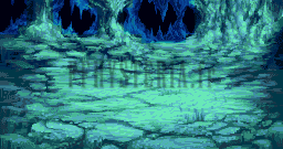 Le décor des combats dans les grottes du val : caverne turquoise aux parois rocheuses (version GBA)