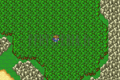 La grande forêt qui cache le Village des Mogs, bordée de falaises, Bartz au milieu des arbres (version GBA)