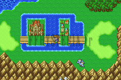 Wolse et son château entourés de douves, reliés par des ponts de bois, sur la mappemonde (version GBA)