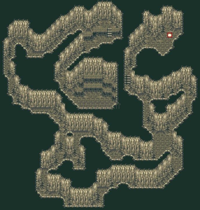 Plan du cloître des épreuves, l’étage où l’on tombe : couloirs de roche claire en spirale (version GBA)