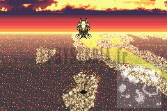Le Faucon au-dessus d’une mer rouge au crépuscule, en route vers l’Antre des dragons (version GBA)