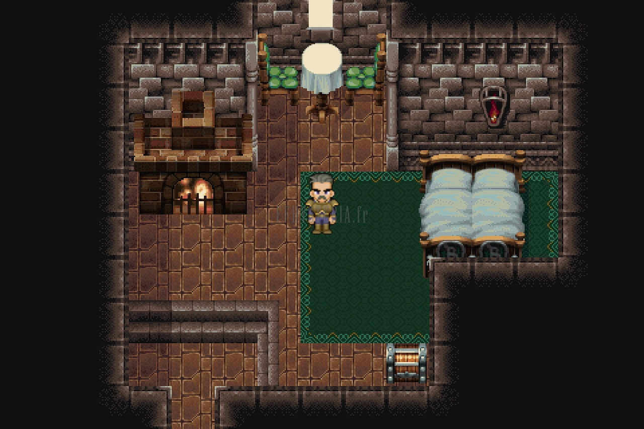 La chambre de Cyan au Château de Doma, où un coffre contient une Potion X (version mobile/PC 2014)