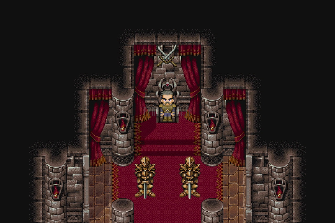 La salle du trône du château de Doma : tapis et tentures rouges (version mobile/PC 2014)