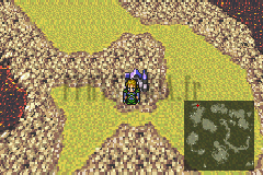 Le groupe devant le Colisée, sur la mappemonde du Monde en Ruines, minicarte en bas à droite (version GBA)