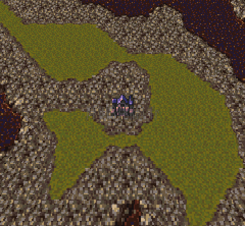 Le Colisée sur sa péninsule en forme de cou, au nord-ouest de la mappemonde du Monde en Ruines (version SNES)