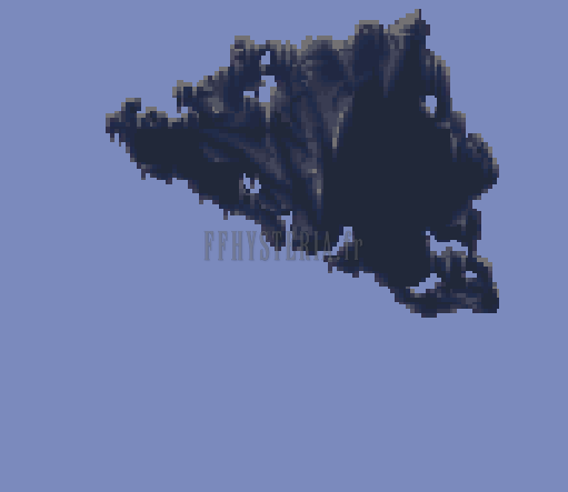 La silhouette sombre du Continent flottant suspendue dans le ciel (version SNES)