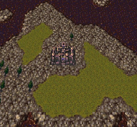 Le château de Doma sur sa terre brune, au milieu du Monde en Ruines (version SNES)
