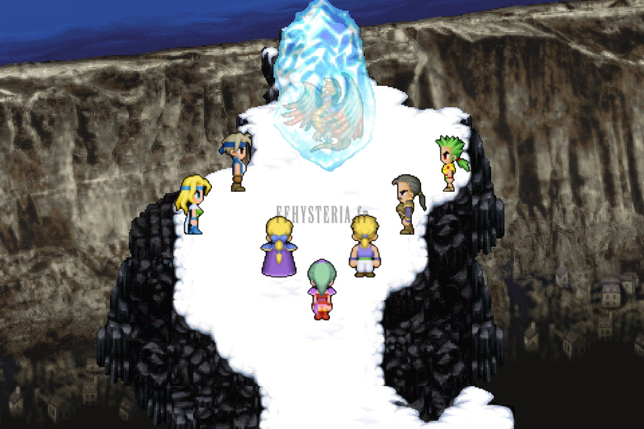La chimère gelée au sommet des falaises, le groupe rassemblé autour (version mobile/PC 2014)