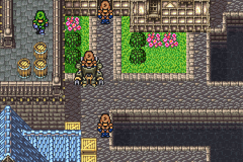Figaro-Sud occupée : soldats impériaux dans les rues et près des jardins (version GBA)