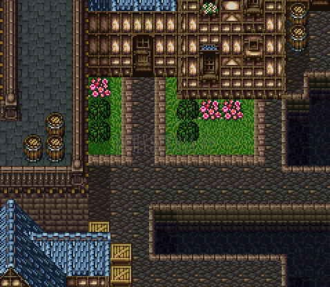 Figaro-Sud : maisons à colombages, jardins fleuris et rues pavées (version SNES)