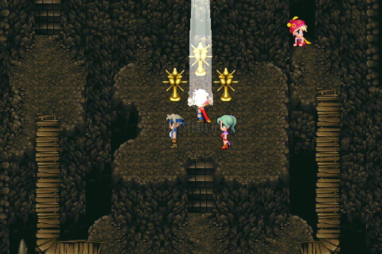 Les chimères apparaissent devant Terra et Locke dans un rai de lumière, au fond de la grotte (version mobile/PC 2014)