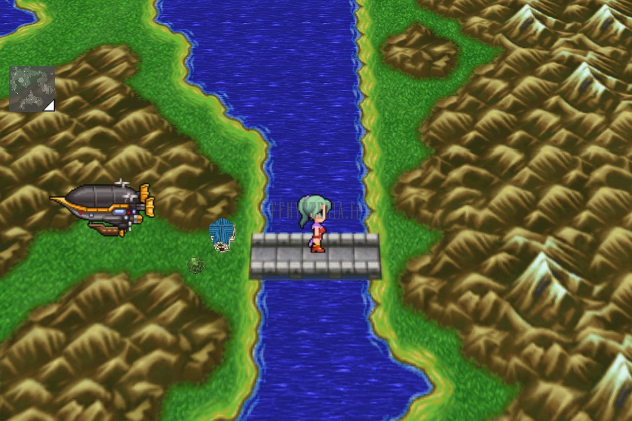 L’entrée de la Grotte du portail scellé sur la mappemonde : le pont sur la rivière, le Blackjack posé tout près (version mobile/PC 2014)