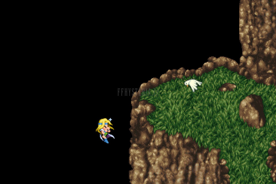Celes tombe du haut de la falaise de l’île déserte, une mouette au sommet (version mobile/PC)