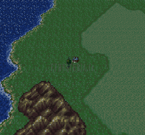 La maisonnette au bord de la mer, point de départ de Sabin, sur la mappemonde (version SNES)