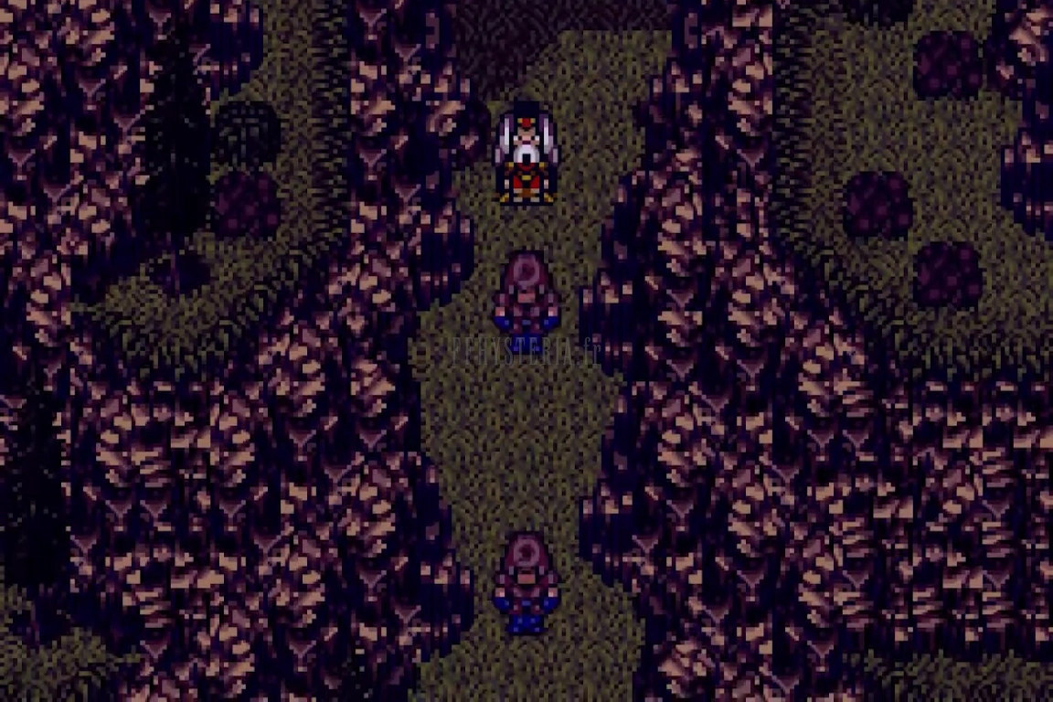 Le sentier qui mène au portail, bordé d’arbres pourpres, pendant le souvenir de Terra (version GBA)