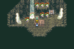 La chambre de Cyan au Mont Zozo : bureau, bouquets de fleurs et rai de lumière (version GBA)