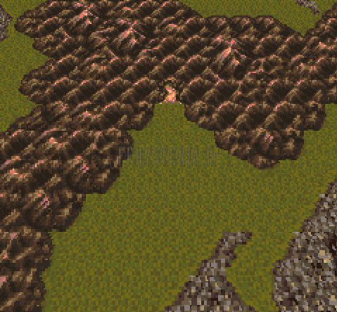Les montagnes brunes qui entourent Narshe sur la mappemonde du Monde en Ruines (version SNES)
