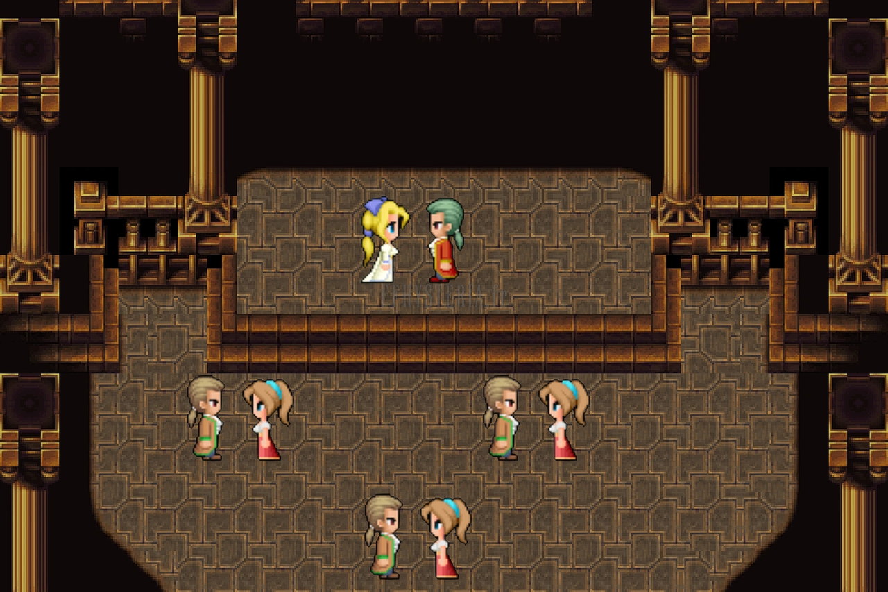 La salle de bal du décor, parquet et colonnes dorées, où Celes attend Draco (version mobile/PC 2014)