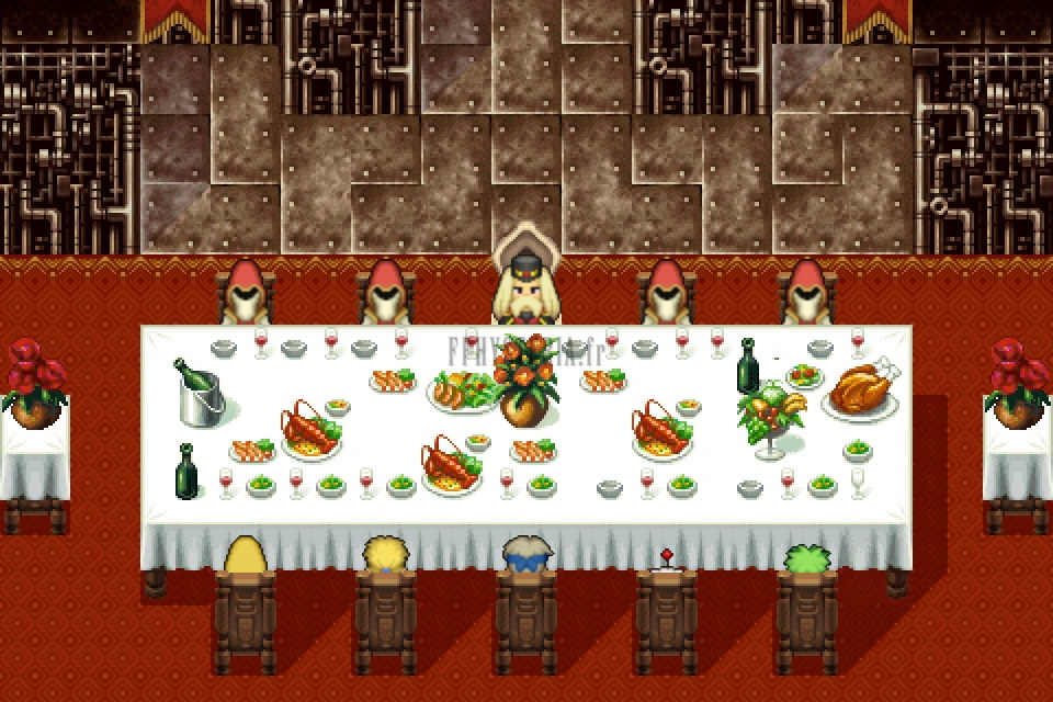 Le banquet de Gestahl : la grande table dressée, les convives et les gardes de l’Empereur (version mobile/PC 2014)