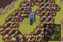 La tour vue de la mappemonde, le Faucon posé tout près, au creux d’un cirque de montagnes (version GBA)