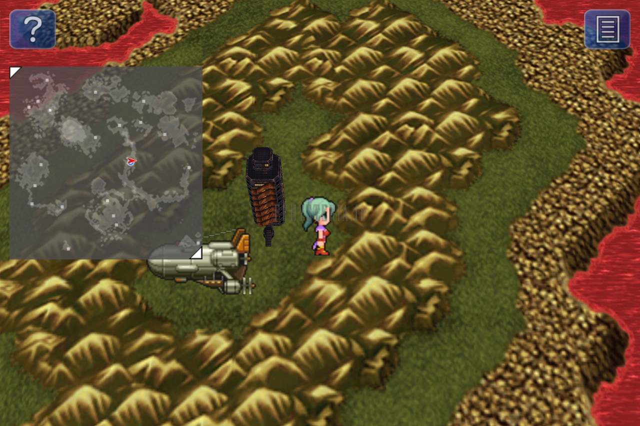 La Tour des fanatiques au milieu d’un anneau de montagnes, Terra et le Faucon à côté, minicarte en haut à gauche (version mobile/PC)