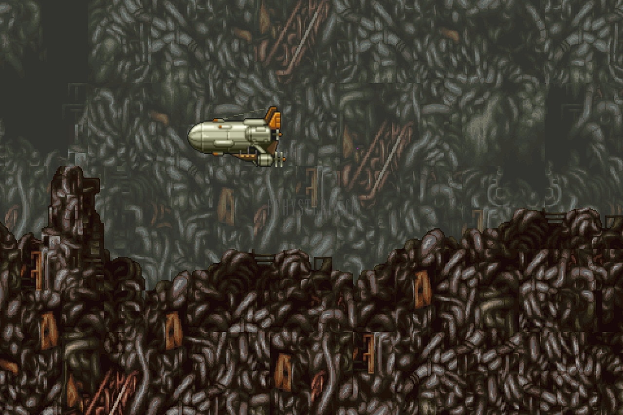 Le Faucon s’éloigne au-dessus d’un amas de ruines grises (version mobile/PC)