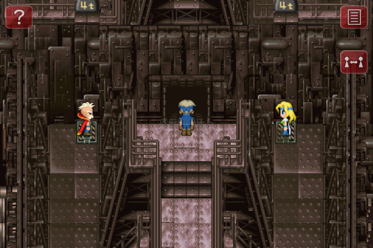 Trois personnages postés sur les interrupteurs d’une salle mécanique de la tour (version mobile/PC)