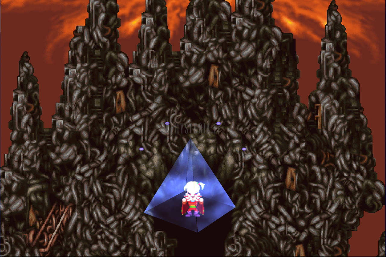 Kefka dans une pyramide de cristal bleu, au pied des aiguilles de sa tour (version mobile/PC)
