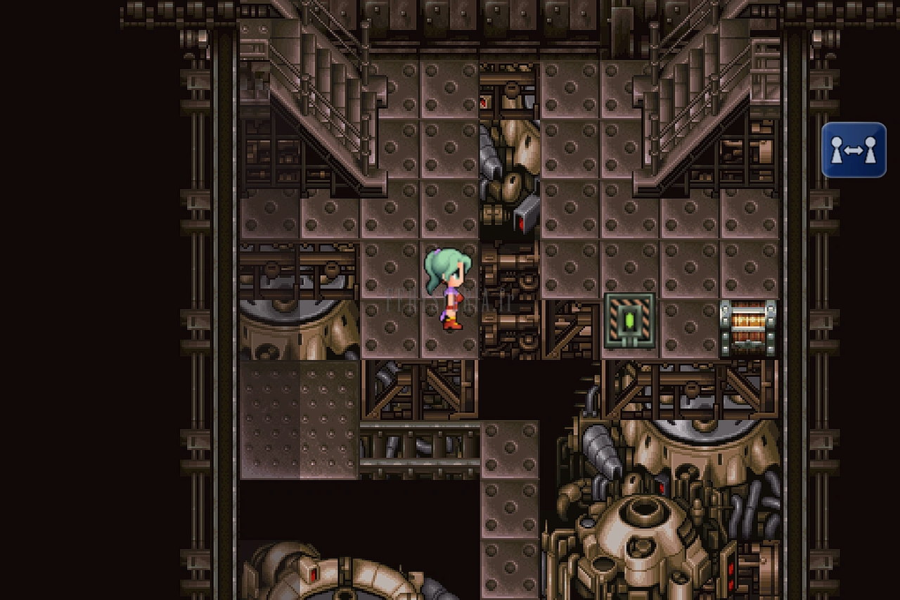 Une usine de la Tour de Kefka : métal rouillé, passerelles et machines, Terra au centre (version mobile/PC)