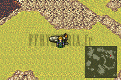 Le Faucon posé sur la plaine jaune du Veldt, dans le Monde en Ruines (version GBA)