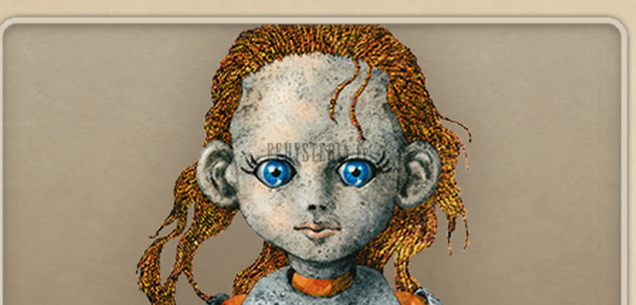 Une poupée aux cheveux roux et aux yeux bleus : l'illustration d'un Artéfact découvert en mission (version optimale)