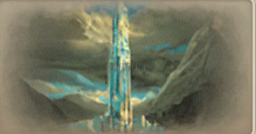 Une immense tour de cristal entre des montagnes : l'illustration d'un Monument découvert en mission (version optimale)