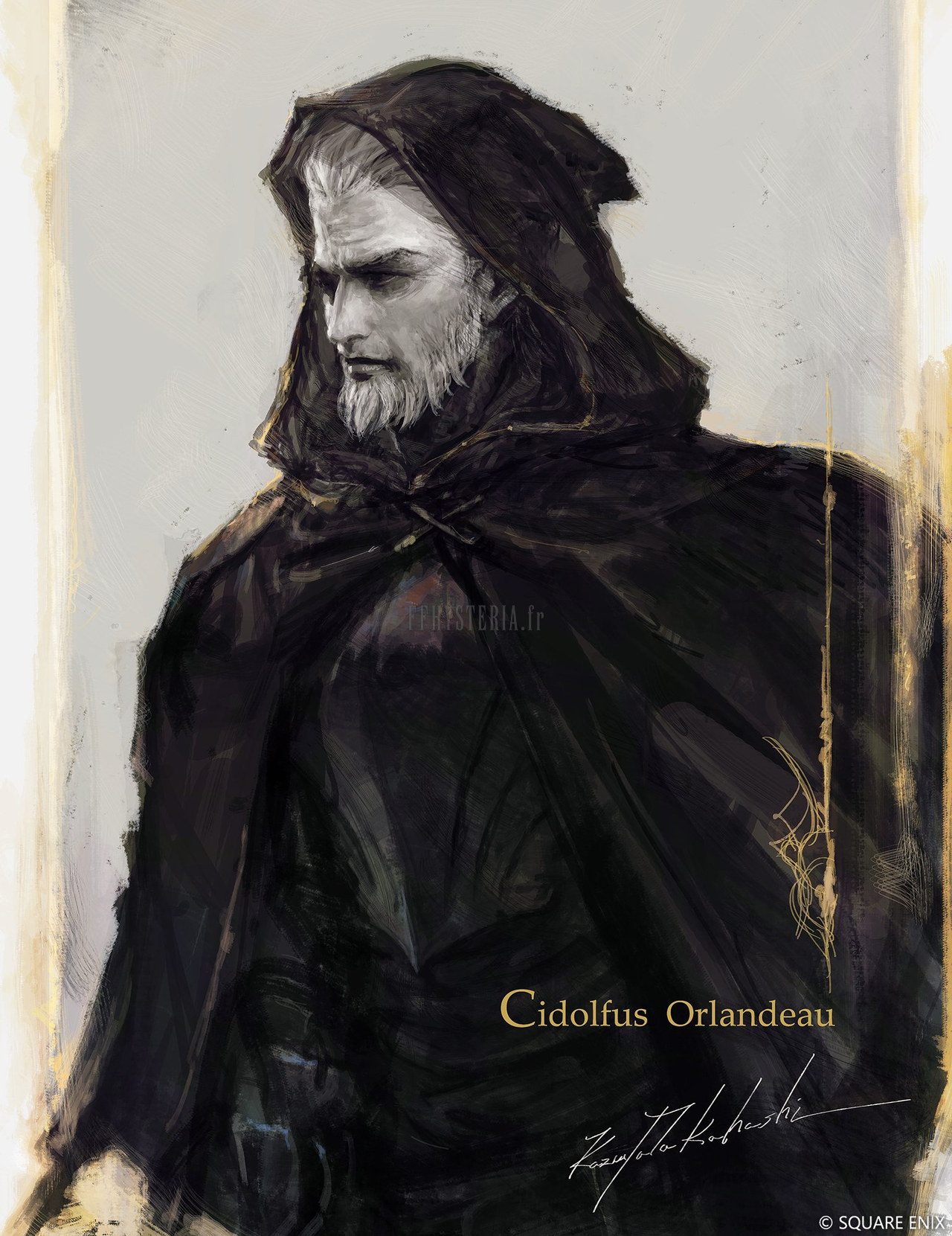 Portrait peint de Cidolfus Orlandeau, en cape sombre, signé