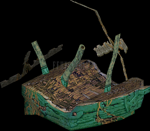 Version PlayStation : le Cimetière des aéronefs, l'épave d'un vaisseau de bois à la coque verte