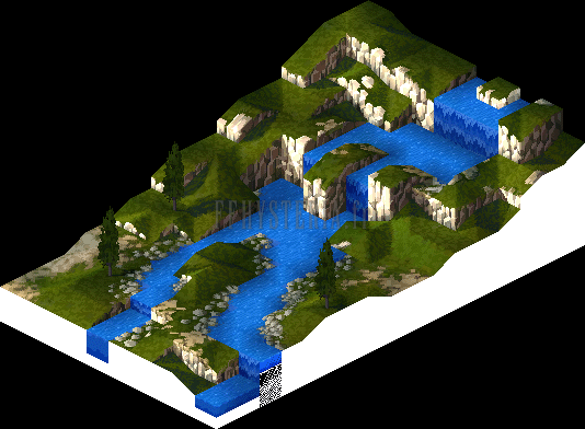 Version PlayStation : le Delta de Finnath, une rivière bleue qui serpente entre des berges herbeuses