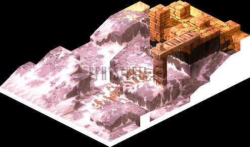 Version PlayStation : le Lac de Poescas, étendue de sel rosée et ponton de bois et de briques