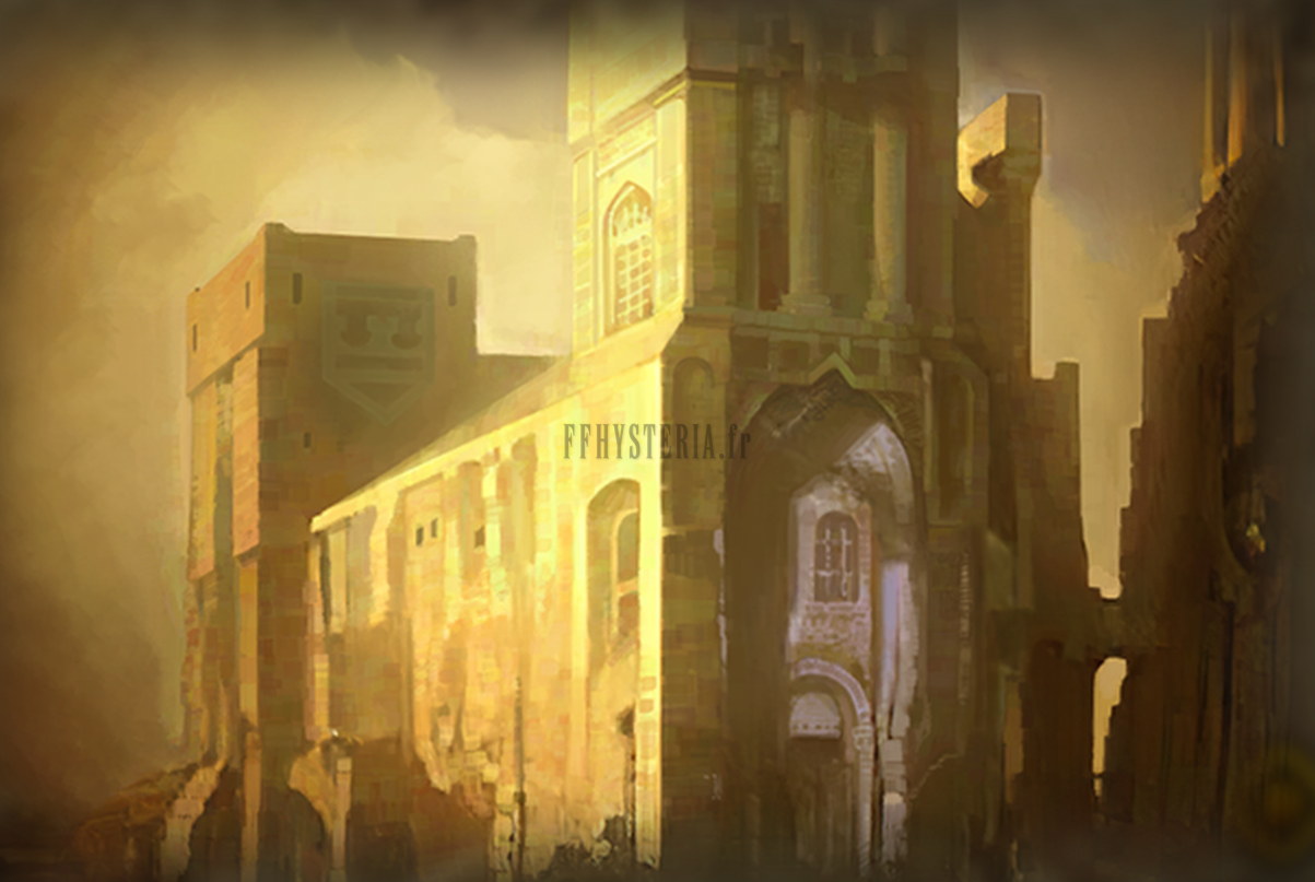 Le château d'Yguros dans la lumière dorée, illustration de la version optimale